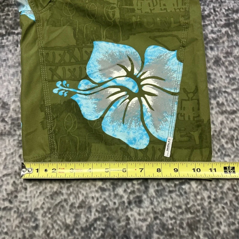 NWT Hurley Board Shorts Mens 29 Green Blue Tropical Flowers Surf Swim Trunks Y2K